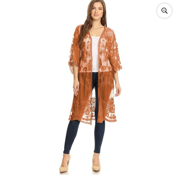 Lace duster kimono in earth tone brown - Picture 1 of 3